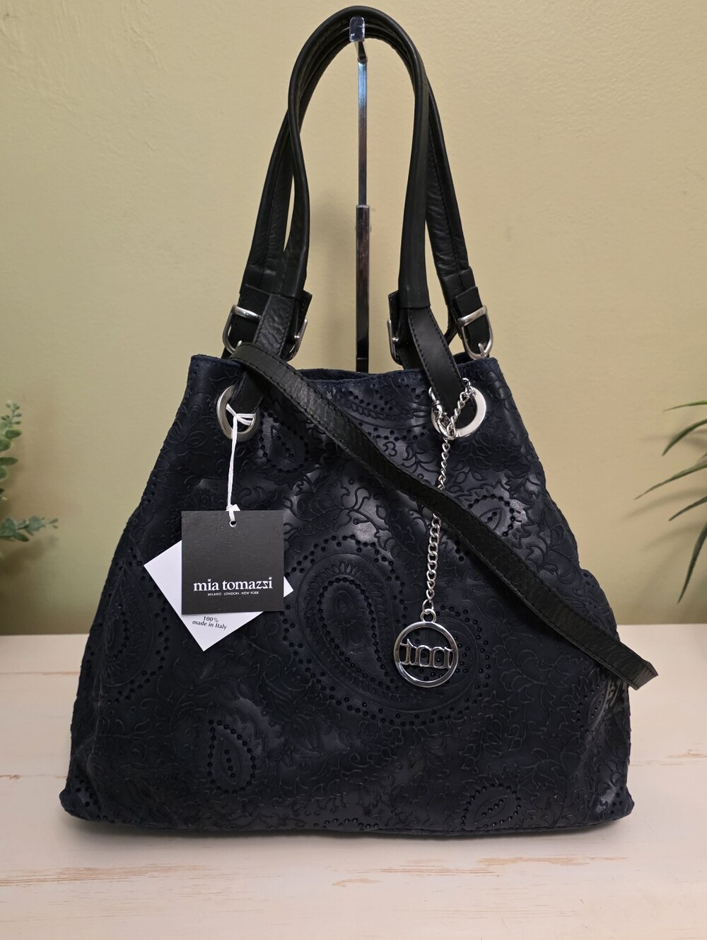 Mia Tomazzi | Navy Blue Laser-cut Hobo Bag